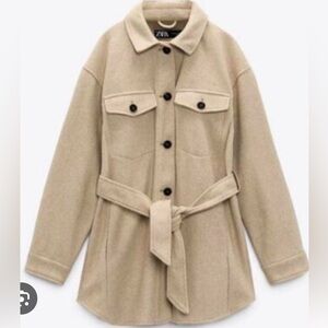 Zara Women's Beige Belted Shacket